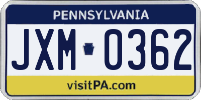 PA license plate JXM0362