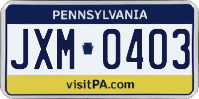 PA license plate JXM0403