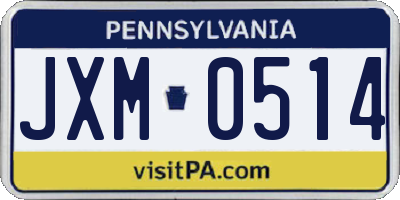 PA license plate JXM0514