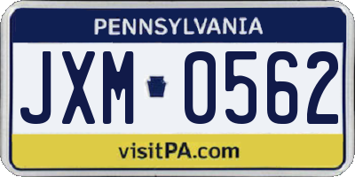 PA license plate JXM0562