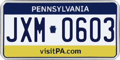 PA license plate JXM0603