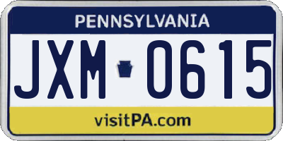 PA license plate JXM0615