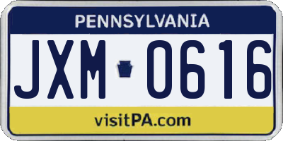 PA license plate JXM0616