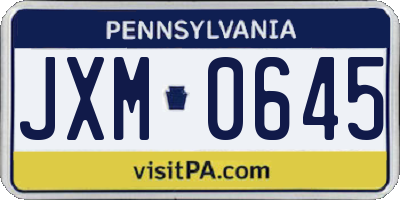 PA license plate JXM0645