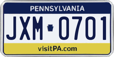 PA license plate JXM0701