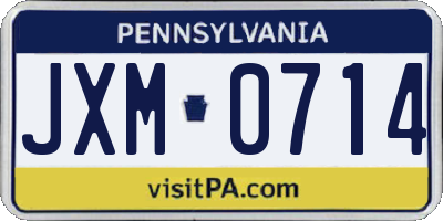 PA license plate JXM0714
