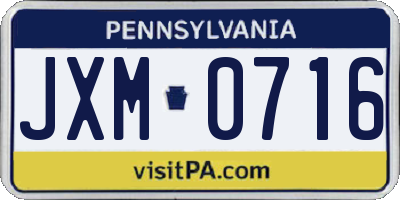 PA license plate JXM0716