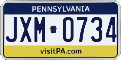 PA license plate JXM0734