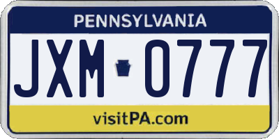 PA license plate JXM0777