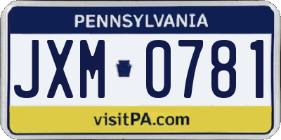 PA license plate JXM0781