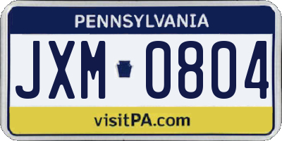 PA license plate JXM0804