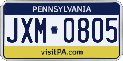 PA license plate JXM0805