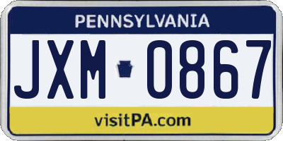PA license plate JXM0867