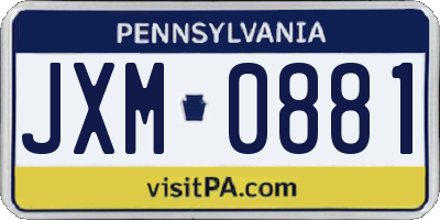 PA license plate JXM0881