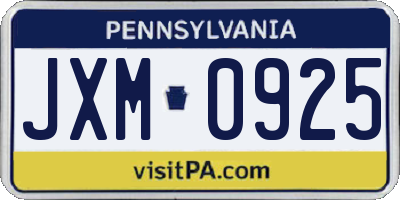 PA license plate JXM0925