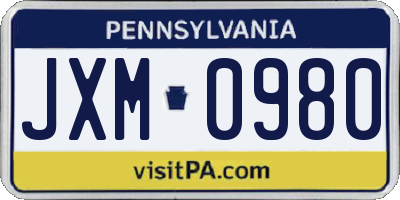 PA license plate JXM0980
