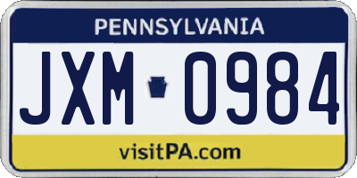 PA license plate JXM0984