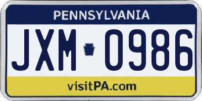 PA license plate JXM0986