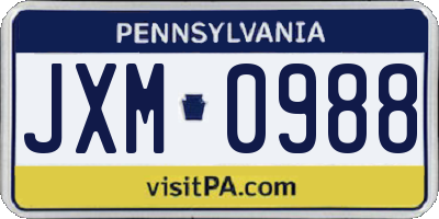 PA license plate JXM0988
