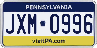 PA license plate JXM0996
