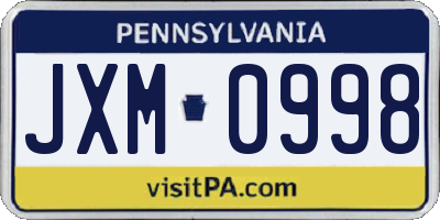 PA license plate JXM0998