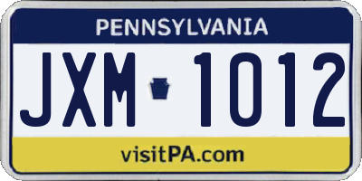 PA license plate JXM1012