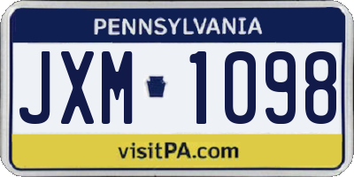 PA license plate JXM1098