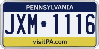 PA license plate JXM1116
