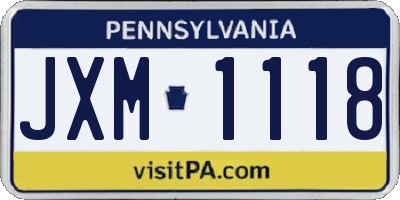 PA license plate JXM1118