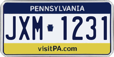 PA license plate JXM1231