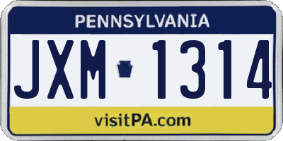 PA license plate JXM1314