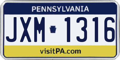 PA license plate JXM1316