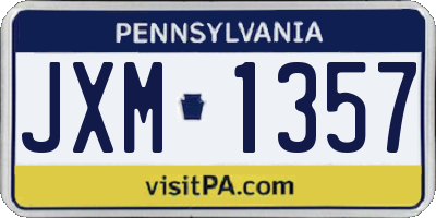 PA license plate JXM1357