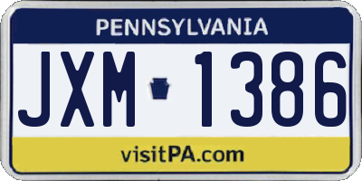 PA license plate JXM1386