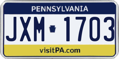 PA license plate JXM1703