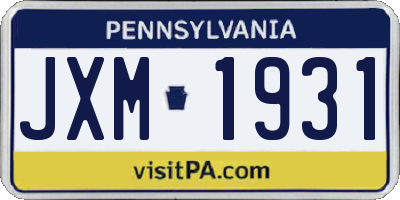 PA license plate JXM1931