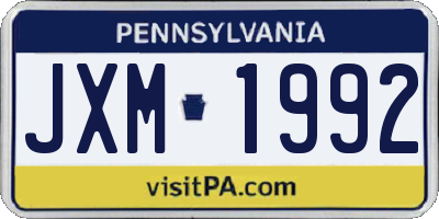 PA license plate JXM1992