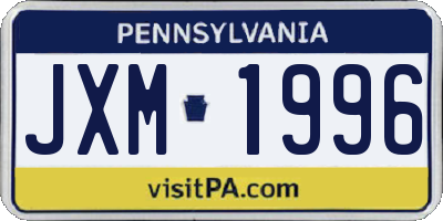 PA license plate JXM1996