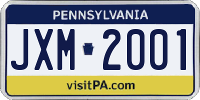 PA license plate JXM2001