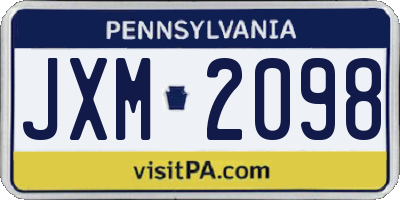 PA license plate JXM2098