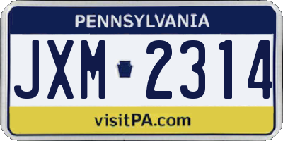 PA license plate JXM2314
