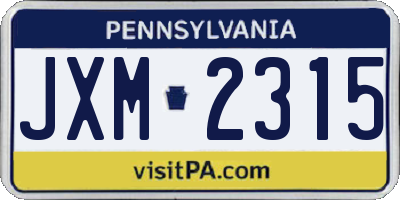 PA license plate JXM2315