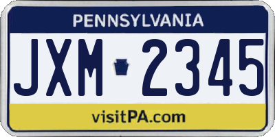 PA license plate JXM2345