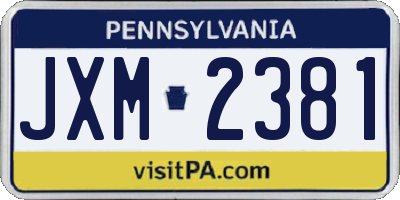 PA license plate JXM2381
