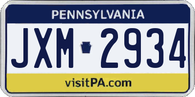 PA license plate JXM2934