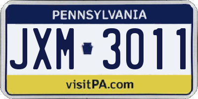 PA license plate JXM3011