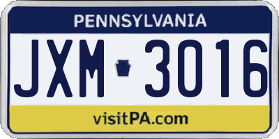 PA license plate JXM3016