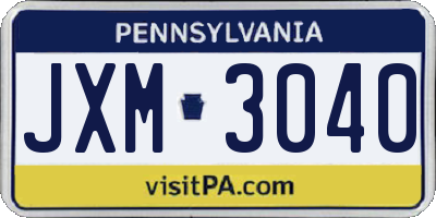 PA license plate JXM3040