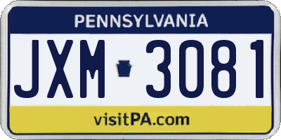 PA license plate JXM3081