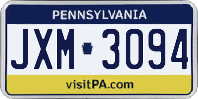 PA license plate JXM3094